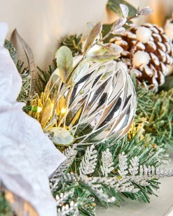 WeRChristmas Pre-Lit Decorated Frosted Garland, White/Silver, 9 Ft