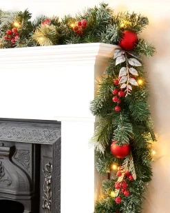 WeRChristmas Pre-Lit Decorated Frosted Garland, 9ft