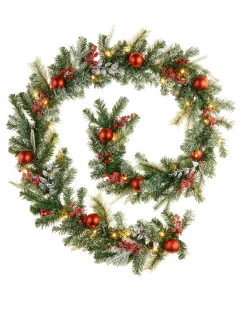 WeRChristmas Pre-Lit Decorated Frosted Garland, 9ft