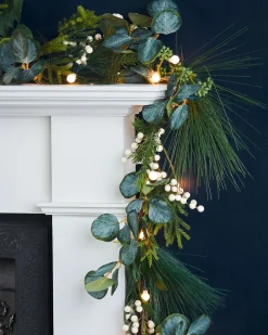 WeRChristmas Pre-Lit Decorated Garland, Berries & Eucalyptuses, 9 Ft