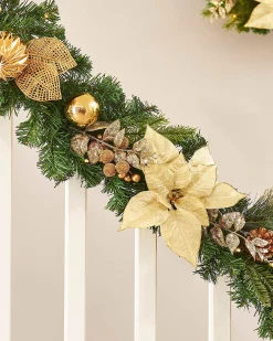 WeRChristmas Pre-Lit Decorated Garland, Cream/Gold, 9 Ft