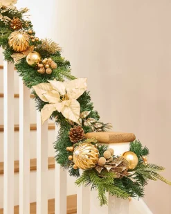 WeRChristmas Pre-Lit Decorated Garland, Cream/Gold, 9 Ft
