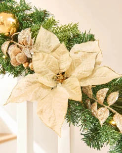 WeRChristmas Pre-Lit Decorated Garland, Cream/Gold, 9 Ft