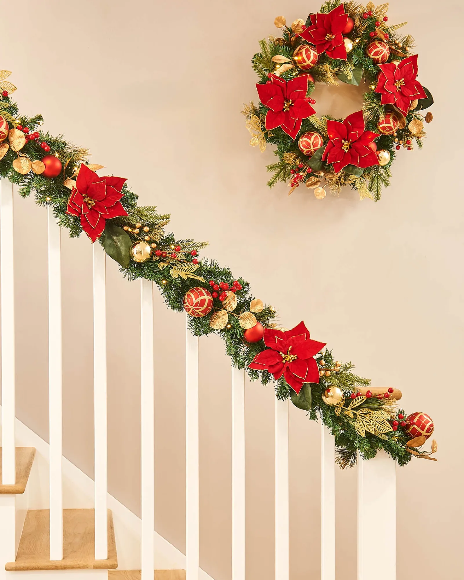 WeRChristmas Pre-Lit Decorated Garland, Red/Gold, 9 Ft