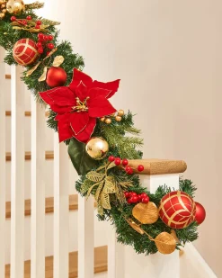 WeRChristmas Pre-Lit Decorated Garland, Red/Gold, 9 Ft