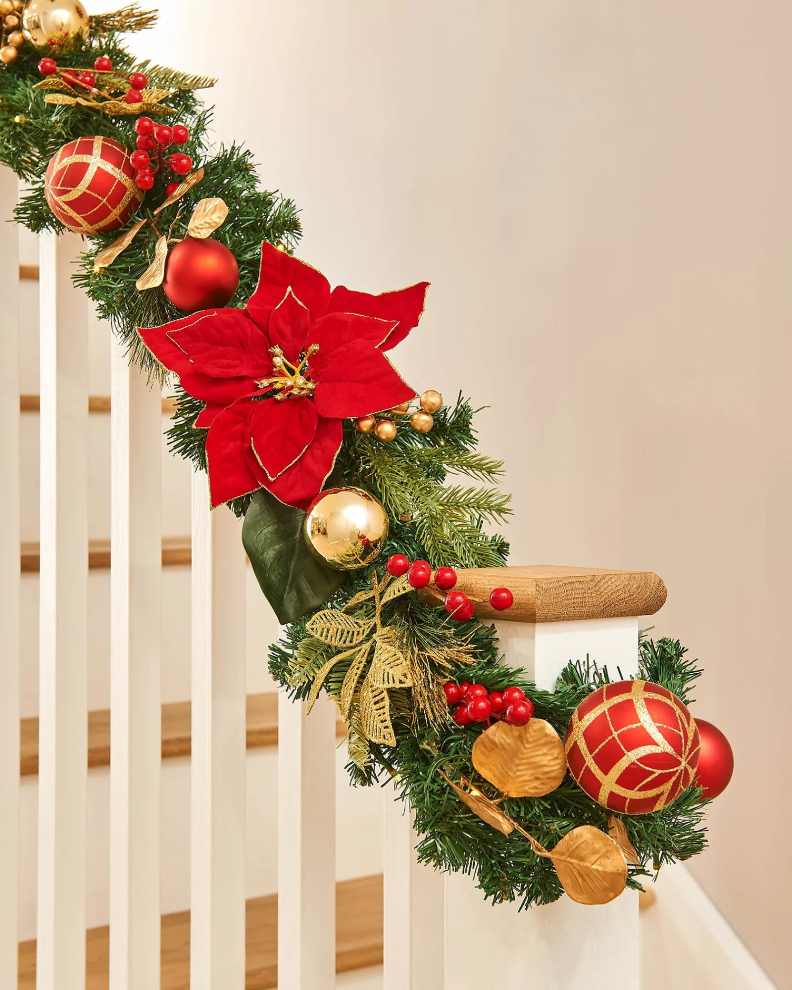 WeRChristmas Pre-Lit Decorated Garland, Red/Gold, 9 Ft