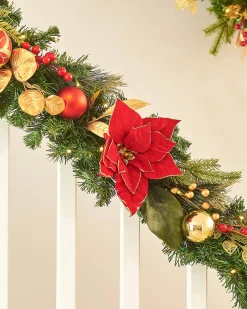WeRChristmas Pre-Lit Decorated Garland, Red/Gold, 9 Ft