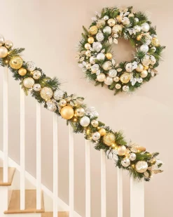 WeRChristmas Pre-Lit Decorated Garland, Silver/Champagne/Gold, 9 Ft