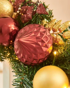 WeRChristmas Pre-Lit Decorated Garland, Burgundy/Gold, 9 Ft