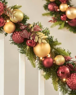 WeRChristmas Pre-Lit Decorated Garland, Burgundy/Gold, 9 Ft