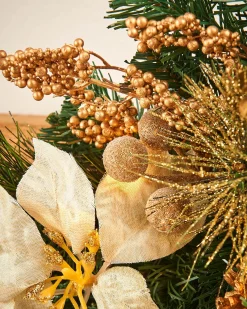 WeRChristmas Pre-Lit Decorated Garland Arch, Cream/Gold, 3 Ft