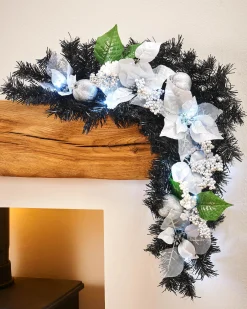 WeRChristmas Pre-Lit Decorated Garland Arch, Black/Silver, 3 Ft