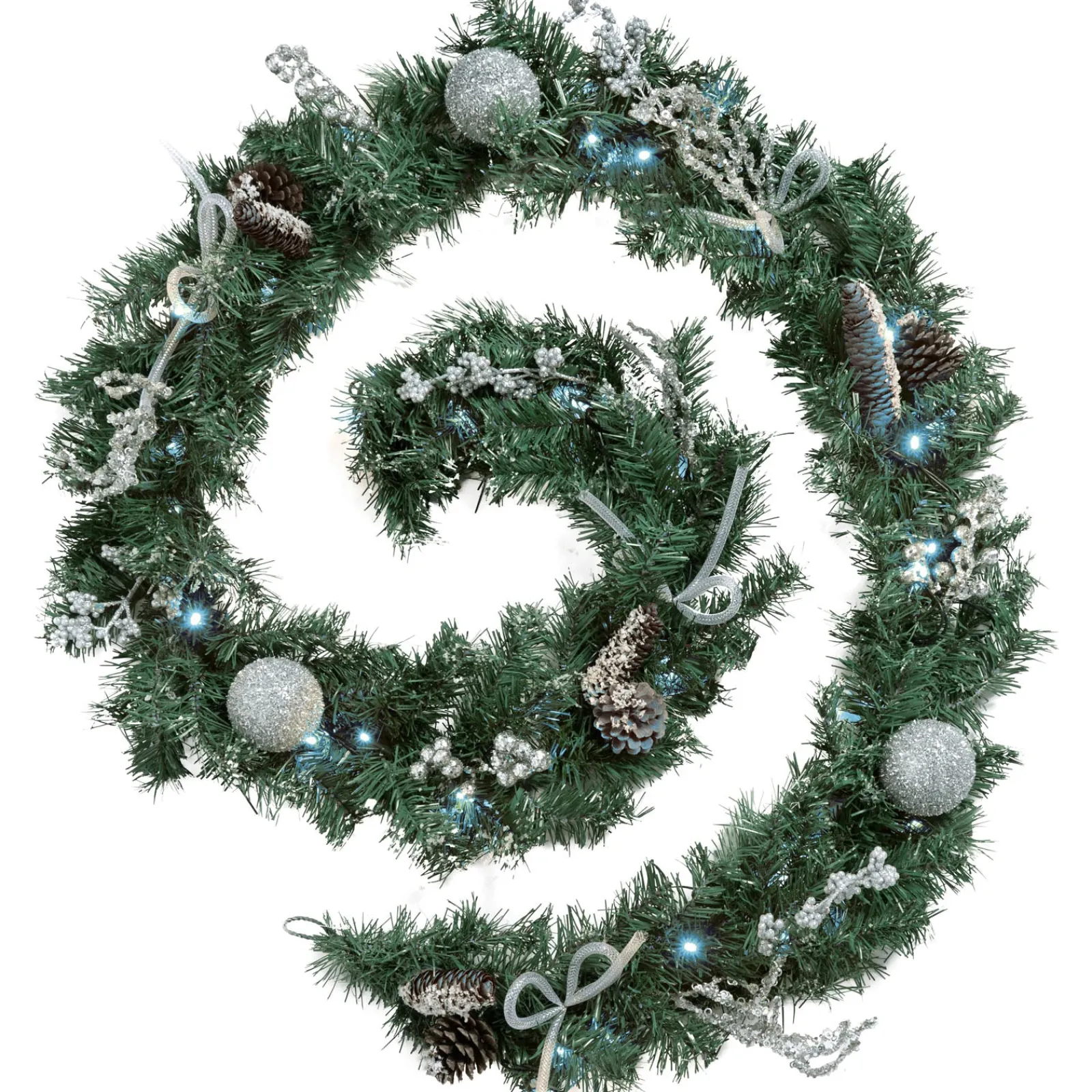 WeRChristmas Pre-Lit Decorated Garland, Silver Ice, 9 Ft