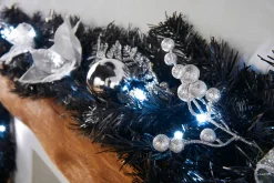 WeRChristmas Pre-Lit Decorated Garland, Black/Silver, 9 Ft