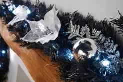 WeRChristmas Pre-Lit Decorated Garland, Black/Silver, 9 Ft