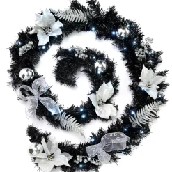 WeRChristmas Pre-Lit Decorated Garland, Black/Silver, 9 Ft