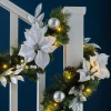 WeRChristmas Pre-Lit Decorated Garland, Silver/White, 9 Ft