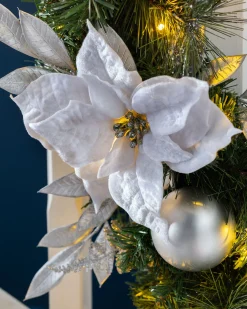 WeRChristmas Pre-Lit Decorated Garland, Silver/White, 9 Ft