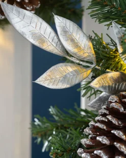 WeRChristmas Pre-Lit Decorated Garland, Silver/White, 9 Ft