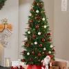 WeRChristmas Pre-Lit Decorated Pop-Up Christmas Tree, Red & White, 6 Ft