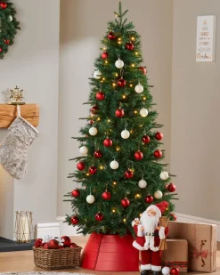 WeRChristmas Pre-Lit Decorated Pop-Up Christmas Tree, Red & White, 6 Ft