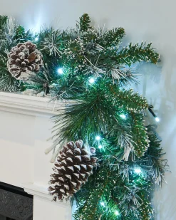 WeRChristmas Pre-Lit Decorated Snow Flocked Garland, Pinecones, 9 Ft