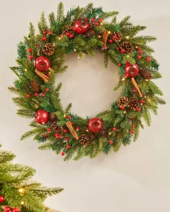 WeRChristmas Pre-Lit Decorated Wreath, Apples & Cinnamon Sticks, 76 Cm