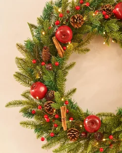 WeRChristmas Pre-Lit Decorated Wreath, Apples & Cinnamon Sticks, 76 Cm