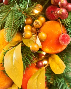 WeRChristmas Pre-Lit Decorated Wreath, Apples & Peaches, 76 Cm