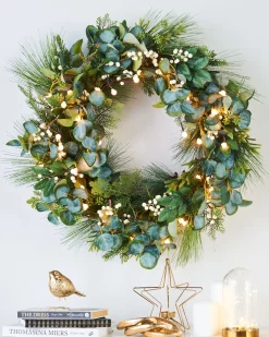 WeRChristmas Pre-Lit Decorated Wreath, Berries & Eucalyptuses, 76 Cm