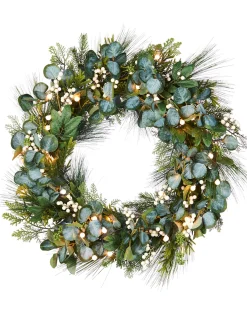 WeRChristmas Pre-Lit Decorated Wreath, Berries & Eucalyptuses, 76 Cm