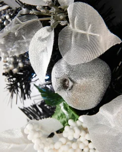 WeRChristmas Pre-Lit Decorated Wreath, Black/Silver, 60 Cm