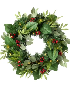 WeRChristmas Pre-Lit Decorated Wreath, Berries & Eucalyptuses, 60 Cm
