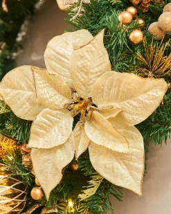WeRChristmas Pre-Lit Decorated Wreath, Cream/Gold, 60 Cm