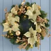 WeRChristmas Pre-Lit Decorated Wreath, Cream/Gold, 60 Cm
