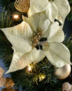 WeRChristmas Pre-Lit Decorated Wreath, Cream/Gold, 60 Cm