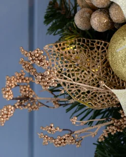 WeRChristmas Pre-Lit Decorated Wreath, Cream/Gold, 60 Cm