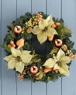 WeRChristmas Pre-Lit Decorated Wreath, Copper/Gold, 60 Cm