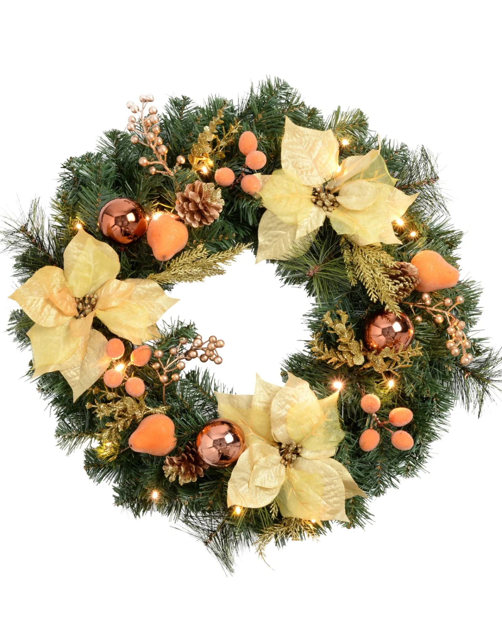 WeRChristmas Pre-Lit Decorated Wreath, Copper/Gold, 60 Cm