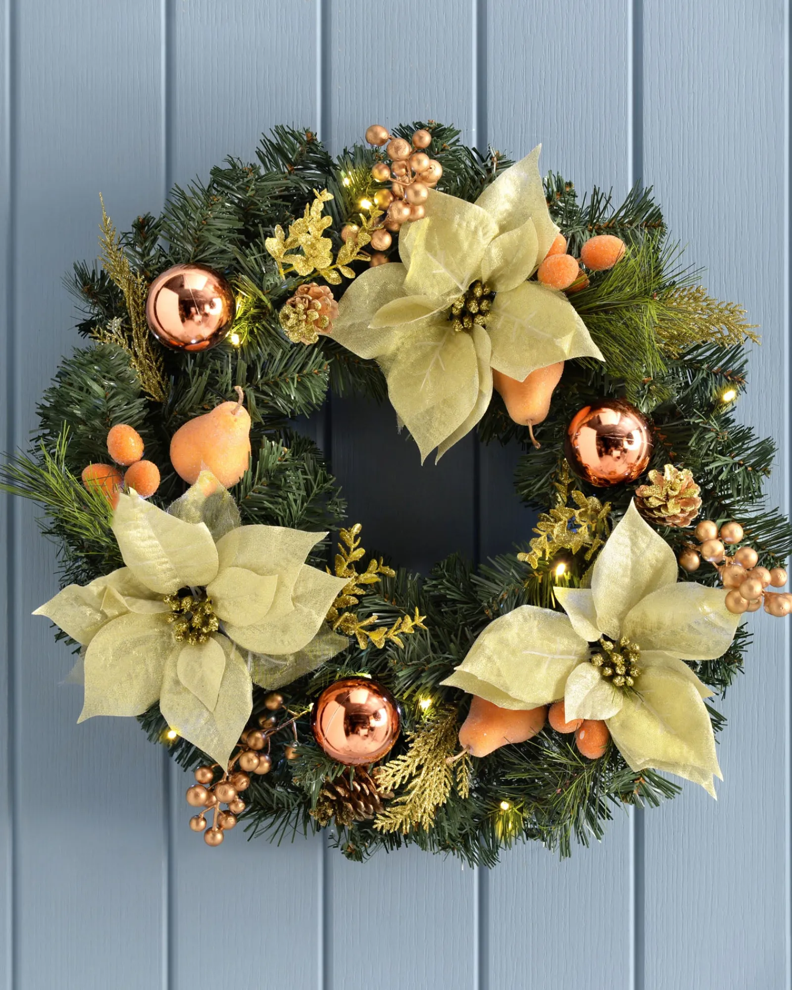 WeRChristmas Pre-Lit Decorated Wreath, Copper/Gold, 60 Cm