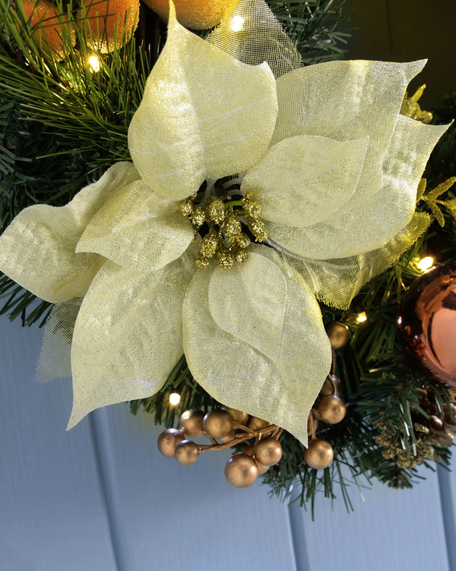 WeRChristmas Pre-Lit Decorated Wreath, Copper/Gold, 60 Cm