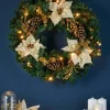 WeRChristmas Pre-Lit Decorated Wreath, Gold/Cream, 60 Cm