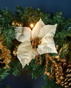 WeRChristmas Pre-Lit Decorated Wreath, Gold/Cream, 60 Cm