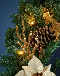 WeRChristmas Pre-Lit Decorated Wreath, Gold/Cream, 60 Cm