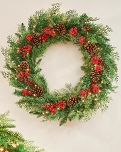 WeRChristmas Pre-Lit Decorated Wreath, Pinecones & Berries, 76 Cm
