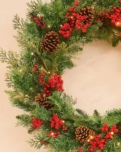 WeRChristmas Pre-Lit Decorated Wreath, Pinecones & Berries, 76 Cm