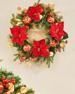 WeRChristmas Pre-Lit Decorated Wreath, Red/Gold, 60 Cm