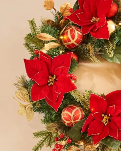 WeRChristmas Pre-Lit Decorated Wreath, Red/Gold, 60 Cm