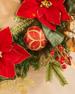 WeRChristmas Pre-Lit Decorated Wreath, Red/Gold, 60 Cm