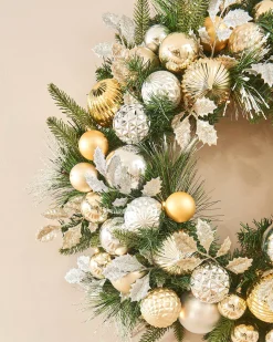 WeRChristmas Pre-Lit Decorated Wreath, Silver/Champagne/Gold, 76 Cm